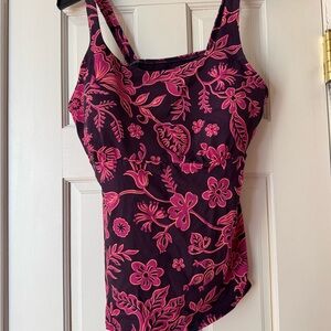 Floral Pink and Purple Mastectomy Tank Swim Top